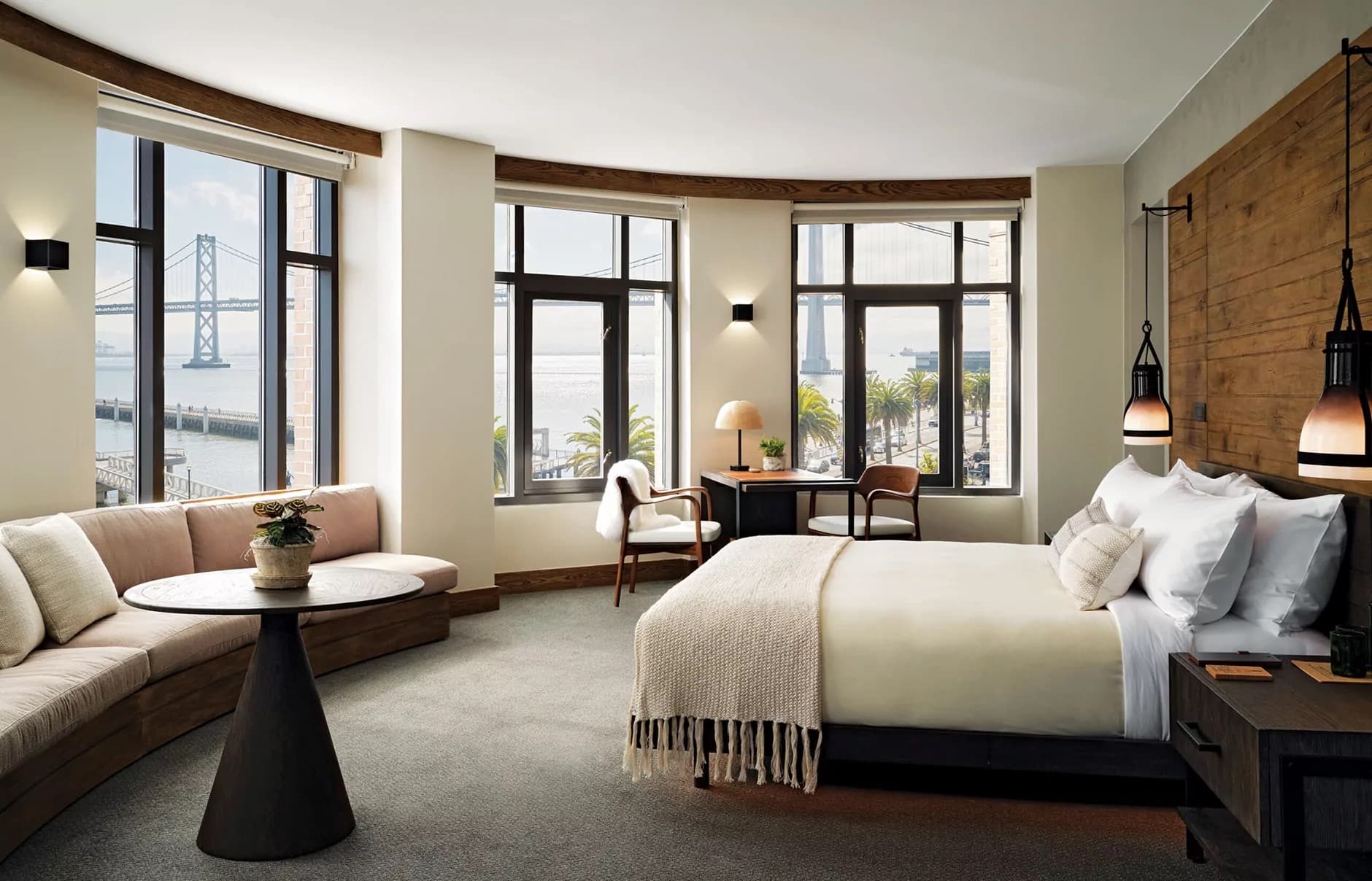 1 Hotel San Francisco panoramic waterfront suite with Bay Bridge views and workspace